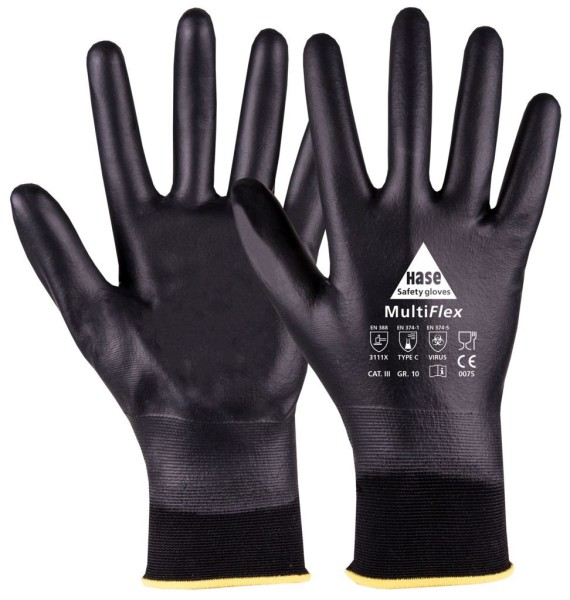 Hase MultiFlex Chemikalienschutzhandschuh Typ C aus Nylon/PU schwarz
