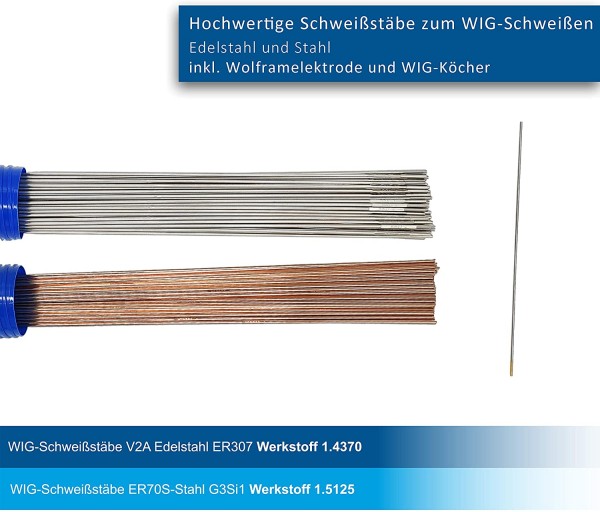 WIG Schweißstäbe 2er Set ER70S-G3 Stahl & ER307Si Edelstahl hochlegiert Ø 2,0 x 1000 mm