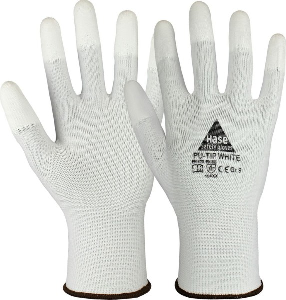 Hase Feinstrick Handschuh mit PU-Tip Fingerkuppenbeschichtung weiss