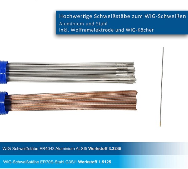 WIG Schweißstäbe 2er Set ER70S-G3 Stahl & ER4043Si5 Aluminium Ø 2,4 x 1000 mm